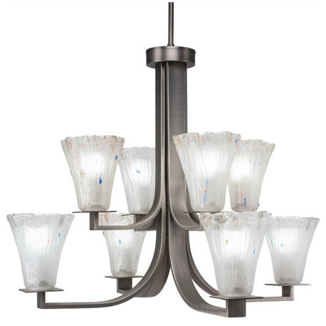 Apollo 8-Light Chandelier, Graphite/Fluted Frosted Crystal