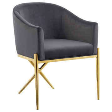 The Parker Dining Chair, Velvet, Gray, Gold Legs