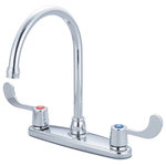 Olympia Faucets - Accent Two Handle Kitchen Faucet, Polished Chrome - Two Handle Kitchen Faucet ADA Wrist Blade Handles Gooseneck Spout Swivel 360_ 8-7/16" Reach, 8-1/8" From Deck to Aerator Washerless Cartridge Operation 3-Hole 8" Installation With 1.5 GPM Flow Rate