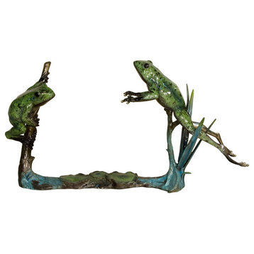 Two Frogs On a Branch  Bronze Sculpture, Special Patina Finish