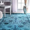 Traditional Printed Persian Overdyed Floral Rug, Turquoise, 9'x12'