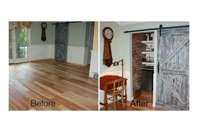 maple hardwood floors, home bar, before and after