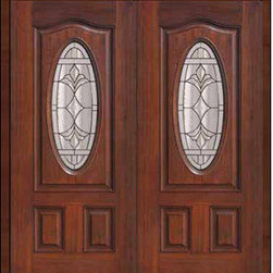 Prehung Double Door 80 Fiberglass Marsala Eyebrow Oval Lite Glass - Front Doors