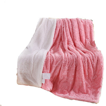 Blushing Rose Embossed Sherpa Fleece Throw Blanket, Pink, 50" X 60"