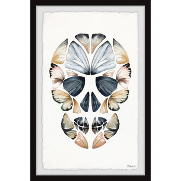 "Yellow Kaleidoscope Butterfly Skull" Framed Painting Print, 24"x36"