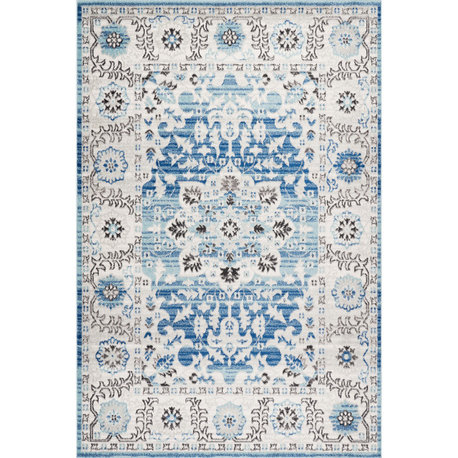 Nuloom Transitional Medallion Floral Rug, Aqua 5'x7'5"