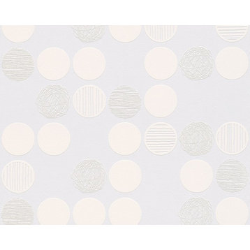 Black and White 2, Modern Crazy Stripes Circles Design White Wallpaper Roll