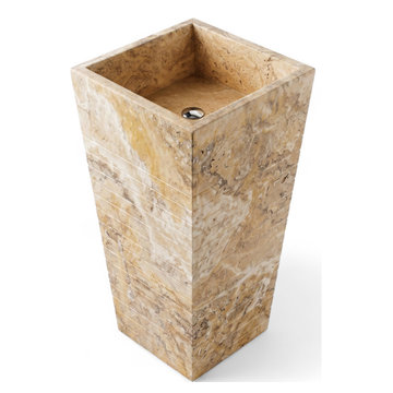 Scabos Gold Travertine Square Pedestal Sink - 16"x16"x36"