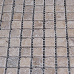 DARK WALNUT 1/2"x1/2" tumbled, 12"x12" mesh classic squares mosaic - Tile