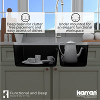 Karran Undermount Quartz 32" 60/40 Double Bowl Kitchen Sink, Black