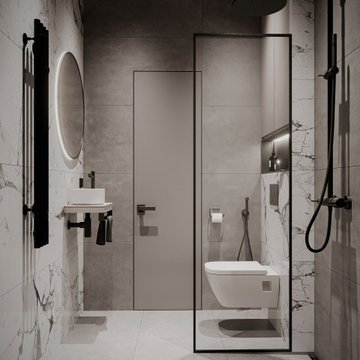 Monochrome Bathroom with Glass Shower