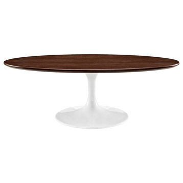 Modern Contemporary Urban Mid Century Oval Coffee Table, Brown, Metal Wood