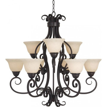 Nine Light Oil Rubbed Bronze Frosted Ivory Glass Up Chandelier