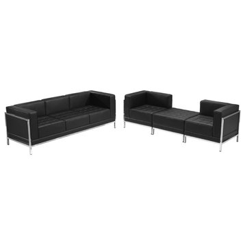 HERCULES Imagination Series Leather Sofa and Lounge Chair Set, 4-Piece, Black