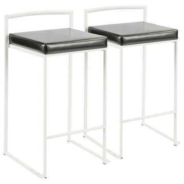 Fuji Contemporary Stackable Counter Stools, White, Set of 2, Black