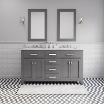 Madison Cashmere Gray Bathroom Vanity, Cashmere Gray, 60" Wide, No Mirror, Two F