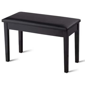 Costway Solid Wood PU Leather Piano Bench Padded Double Duet Seat Storage Black