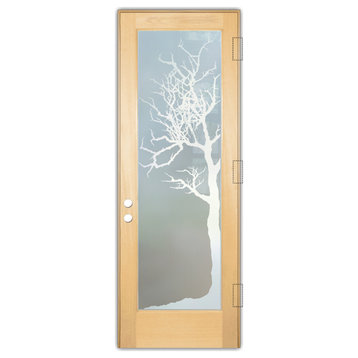 Front Door - Winter Tree - Maple - 36" x 84" - Knob on Left - Push Open