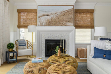 Example of a beach style living room design