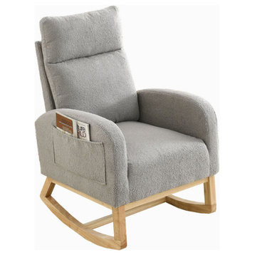 Accent High Backrest Lounge Arm Rocking Chair With Two Side Pocket