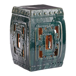 CHINESE GRILLE STOOL &ndash; HUNTER GREEN - Outdoor Benches