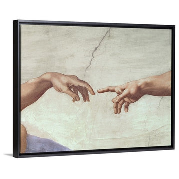 "Hands of God and Adam, detail from The Creation of Adam" Floating Frame Canv...