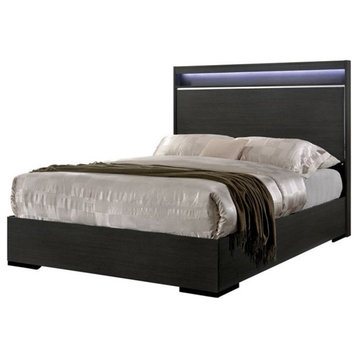 Furniture of America Henly Wood King Panel Bed with LED Lights in Warm Gray