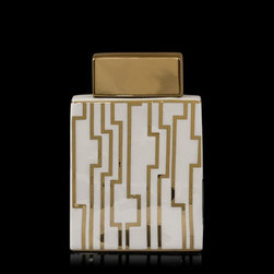 Lineate White & Gold Ceramic Decor Jar - Decorative Jars And Urns