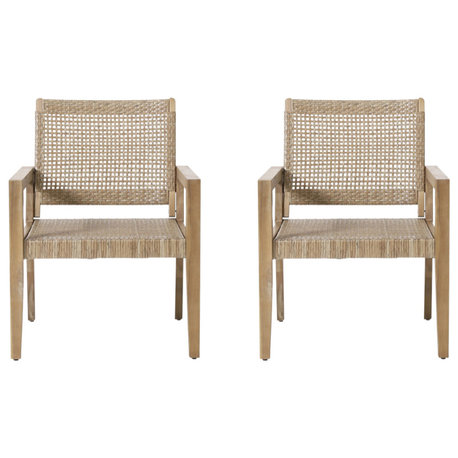 Elmcrest Outdoor Wicker and Acacia Wood Club Chairs, Set of 2