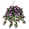 Artificial Violet Petunia in Water Hyacinth Hanging Basket, White Water Hyacinth