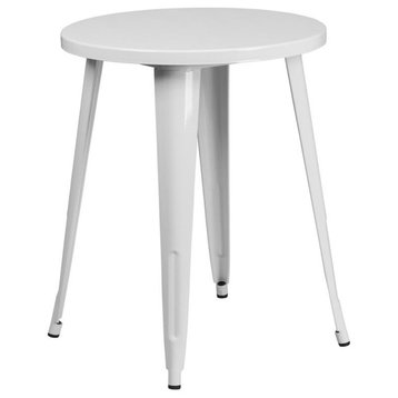 24" Round White Metal Indoor-Outdoor Table