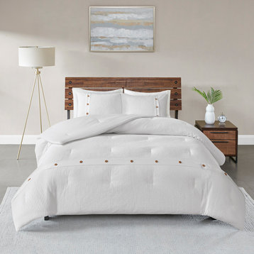 Madison Park Finley 3 Piece Cotton Waffle Weave Comforter set in White