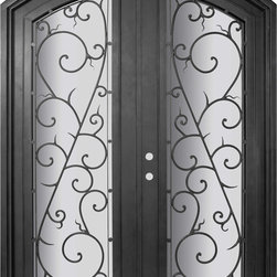 Bellagio 72x96 Arch Top Wrought Iron Double Door 14 Gauge Steel - Front Doors