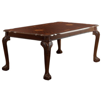Wooden Extendable Leaf Dining Table With Cabriole Legs, Dark Brown