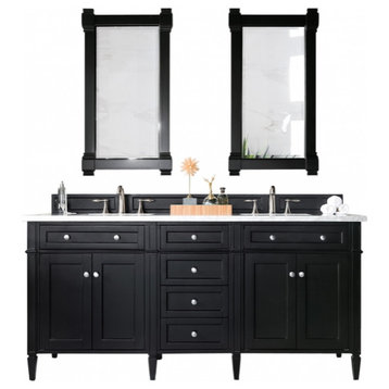 72" Double Sink Bathroom Vanity, Black, Gray Quartz, Rectangular Sink