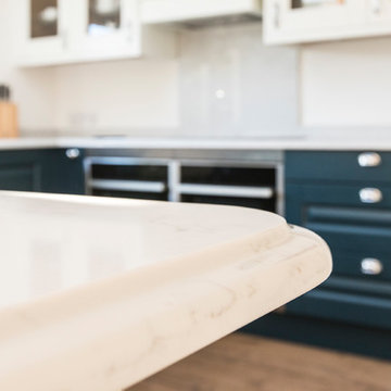 Copper, grey, and blue colour palette for new Kitchen Design