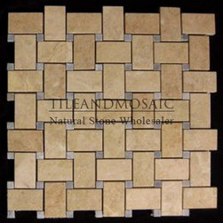 Crema Marfil Marble Basketweave Mosaic Tile with Bardiglio Gray Dots Polished - Products