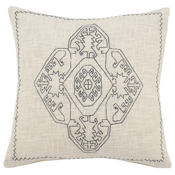 Embroidered Damask Medallion Throw Pillow, 20" X 20"