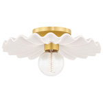 Mitzi by Hudson Valley Lighting - Tinsley 1-Light Flush Mount Aged Brass/Ceramic Gloss Cream - Take Tinsley for a twirl! Wrought with feminine design details, Tinsley's standout is her pleated ceramic collar. Finished in a glossy white finish, the delicate plate is accentuated by aged brass and glass.
