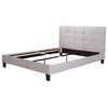 86" Queen Bed Line Detailed Grey Fabric Headboard Solid Pine Wood Modern