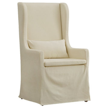 Pemberly Row Slipcovered Wood Wingback Parson Chair in Cream