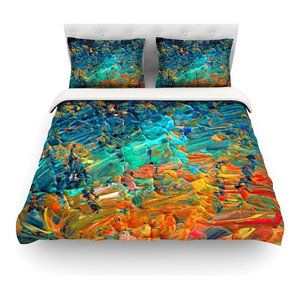 Kess InHouse Catherine Holcombe I Love The Sea 2 Blue Teal Cotton King Duvet Cover 104 x 88