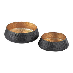 Hammered Metal Decorative Bowls in Dark Bronze And Gold Leaf (Set of 2) - Decorative Bowls