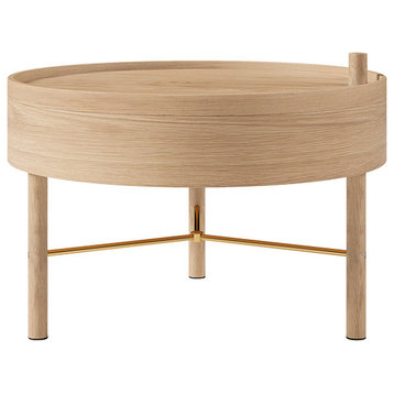 Modern Round Wood Rotating Tray Coffee Table With Storage, Natural