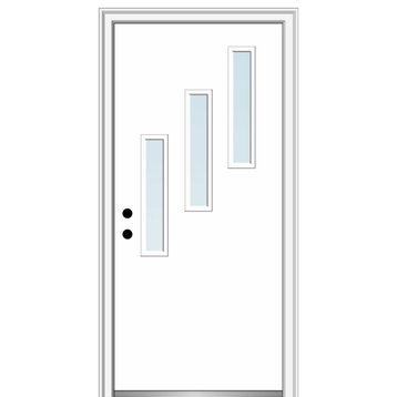 32"x80" 3 Lites Clear Right-Hand Inswing Primed Fiberglass Door, 4-9/16"