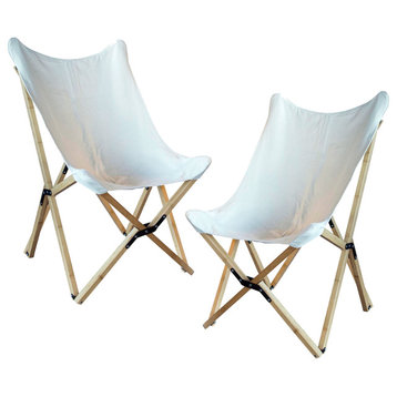 Canvas And Bamboo Butterfly Chair - White - 2 Piece Set