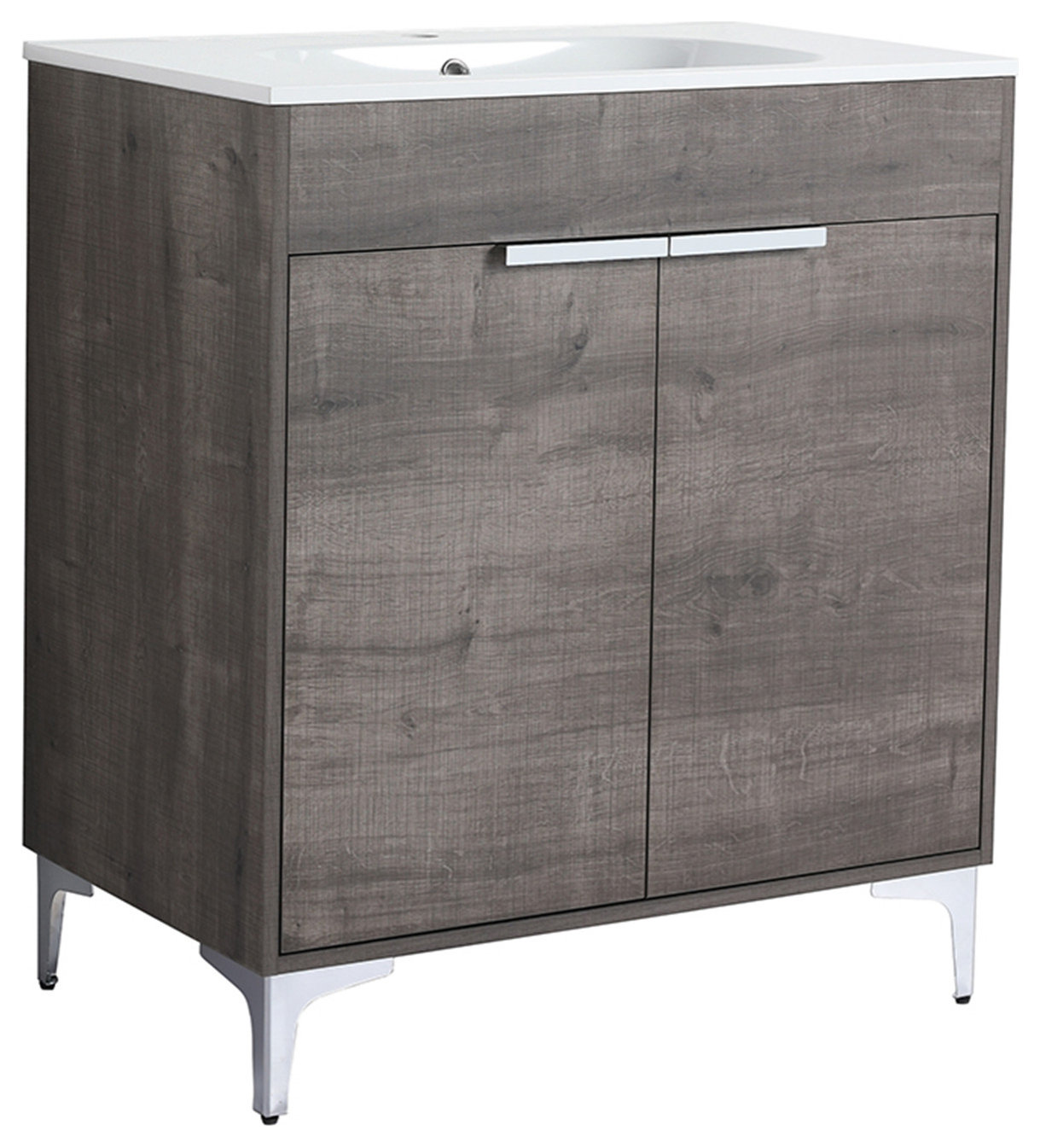 Single Vanity, Gray Oak Finish With Solid Surface Resin White Sink, 30" - Midcentury - Bathroom ...