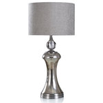 StyleCraft - Eason Table Lamp Silver Finish On Glass Body With Metal Base Hardback Shade - The Harp and Finial Eason Table Lamp introduces a sophisticated profile with refined traditional features. An antique silver finish graces the concave glass body that is accented with a delicate glass sphere. The linen hardback shade completes the look, making this impeccable table lamp well-tailored to the living room, dining room, or entryway.