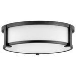 HInkley - Hinkley Lowell 16" Md Flush Mount Ceiling Light, Black + Etched Opal Glass - Lowell is a transitional design with clean lines and a subtle mid-century modern overtone. Robust cast L-bracket details combine with a twist lock system to maintain a sleek appearance that fits any decor.