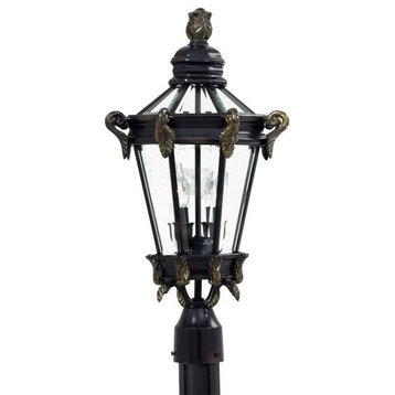 2-Light Post Mount in Heritage With Gold Highlights With Clear Beveled glass